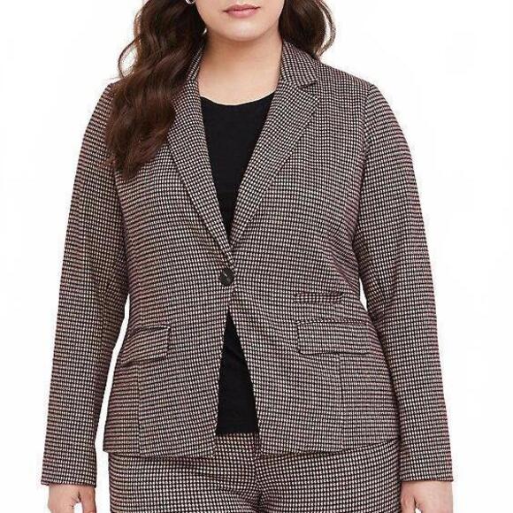 torrid Jackets & Blazers - Torrid Brown and Burgundy Houndstooth Double Knit Blazer Plus Size 2X